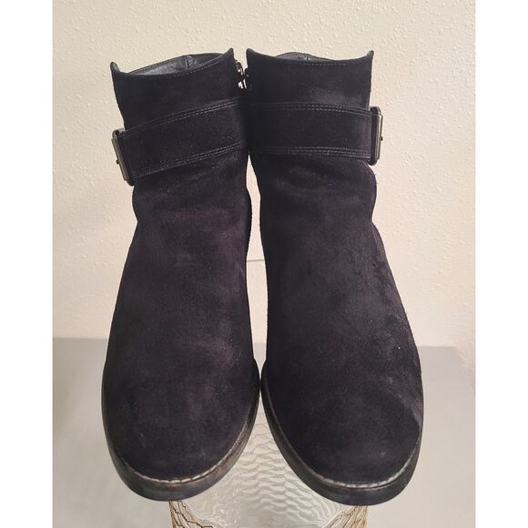 Paul Green Ankle Boots Low Heel Black Suede Leather Booties US 7 Closet Staple - Picture 5 of 6